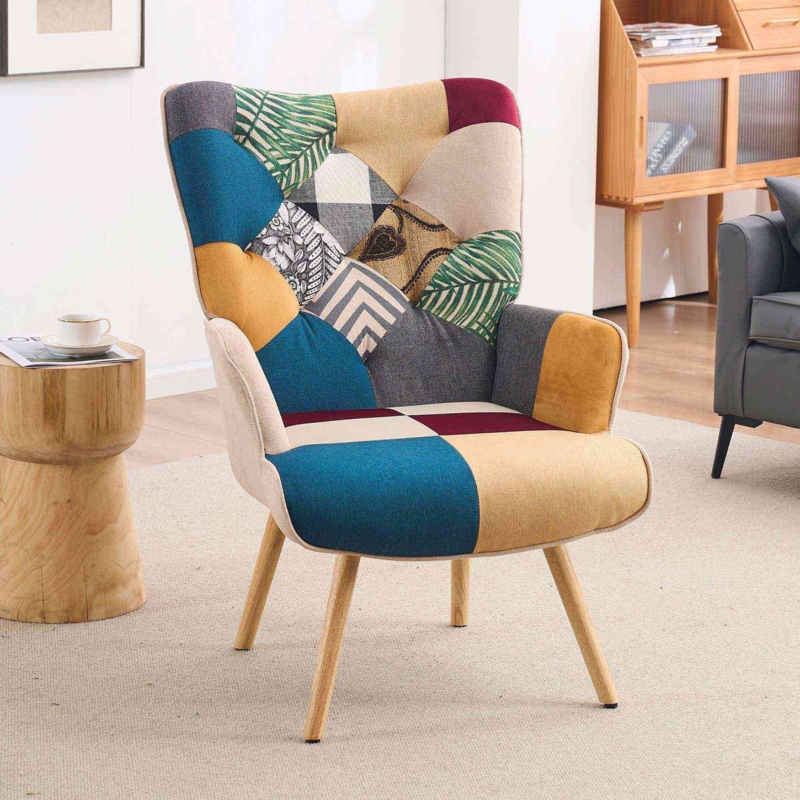 Colorful Patchwork Print Arm Chair