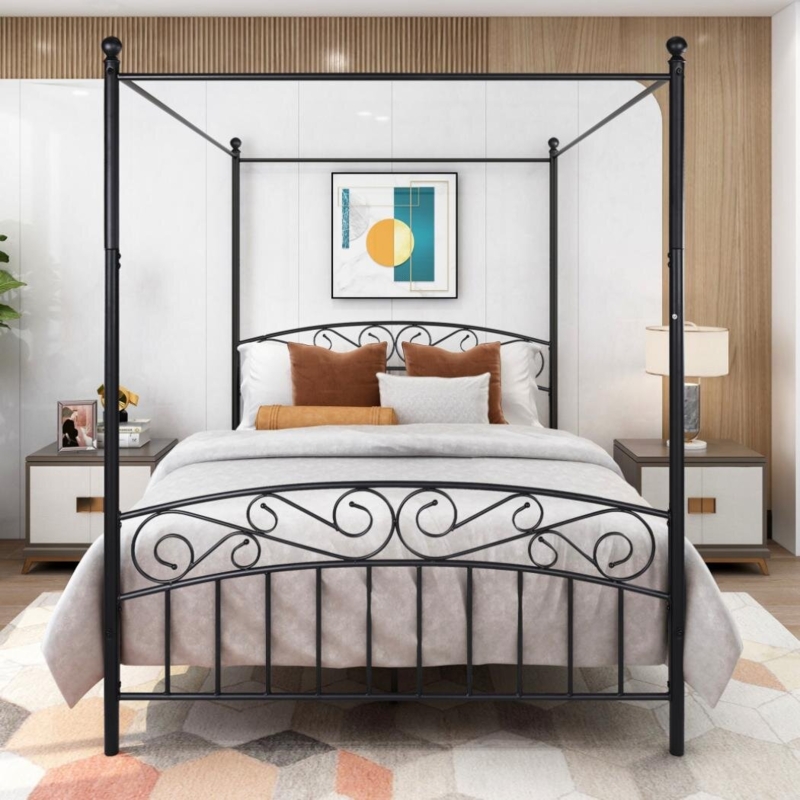 Metal Frame Bed with Steel Slat Support