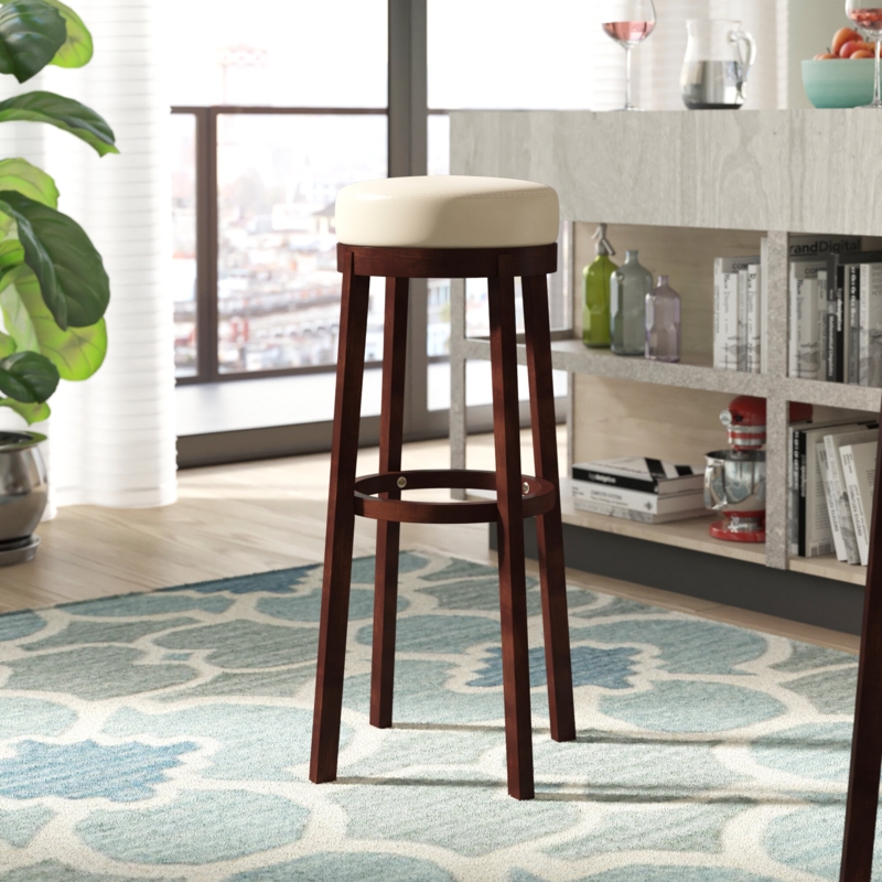 Swivel Barstool with Leather-Inspired Upholstery
