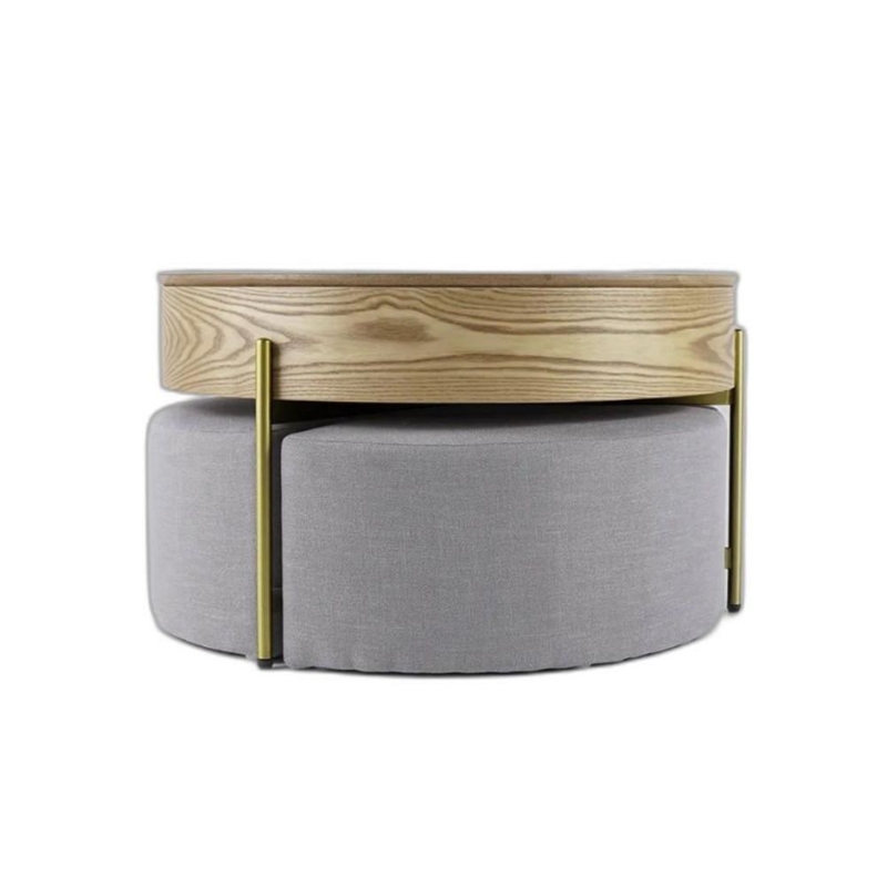 Round Lift Top Coffee Table with Nesting Ottomans