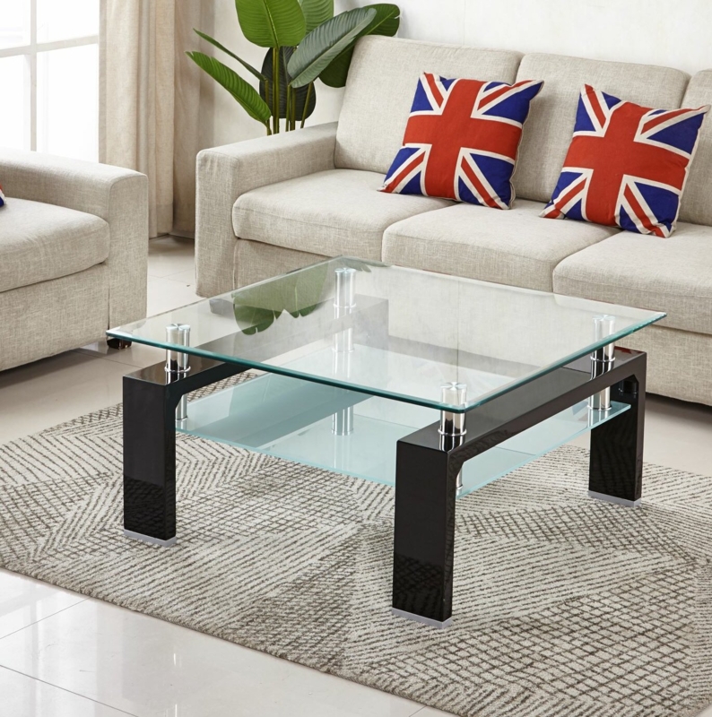 Glass-Top Coffee Table with Lower Shelf