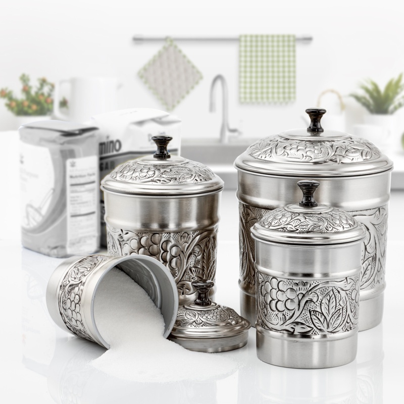 Heritage Embossed 4 Piece Kitchen Canister Set