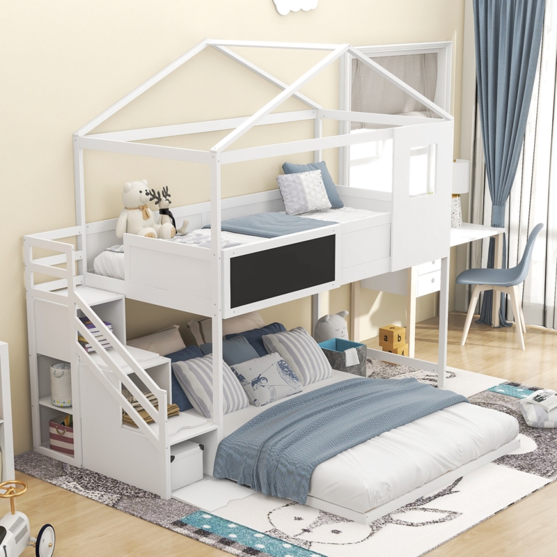 House Bed Frame Bunk Bed with Blackboard