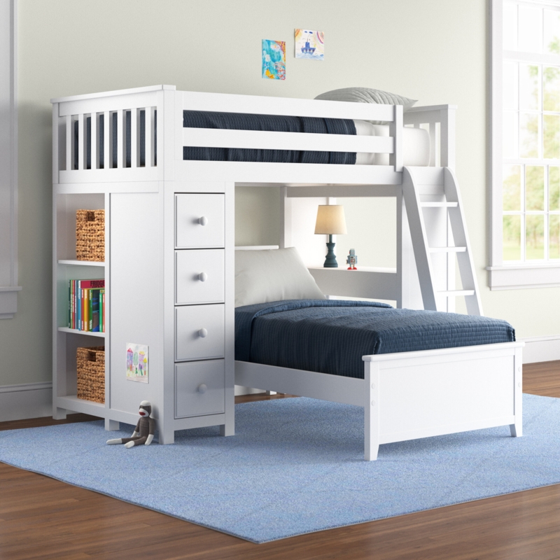 L-Shaped Twin-Over-Twin Bunk Bed with Storage and Desk