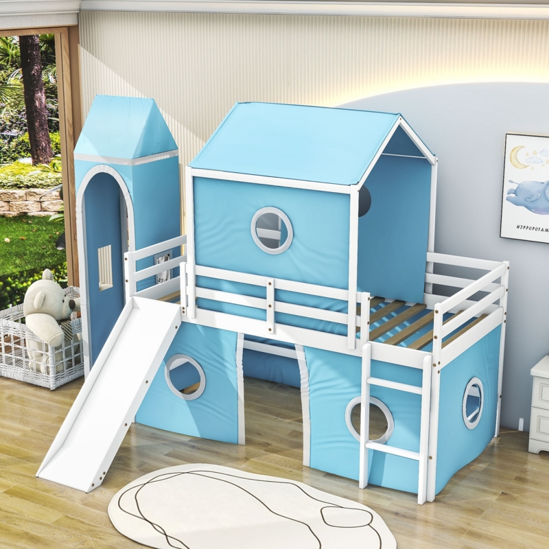 House Shaped Loft Bed with Slide and Tower