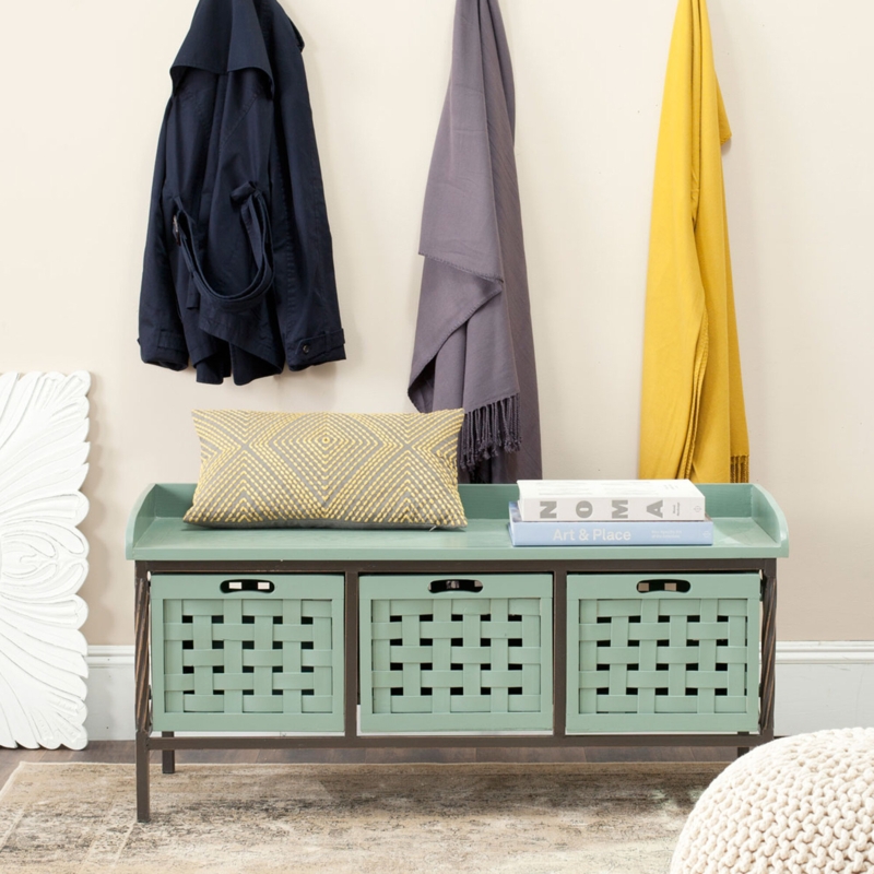 Wooden Storage Bench with Iron Frame