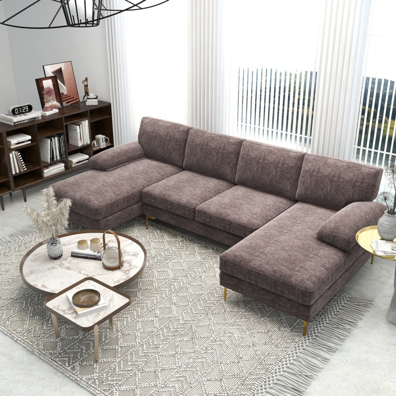 Velvet U-Shaped Sectional Sofa with Double Chaise Lounge