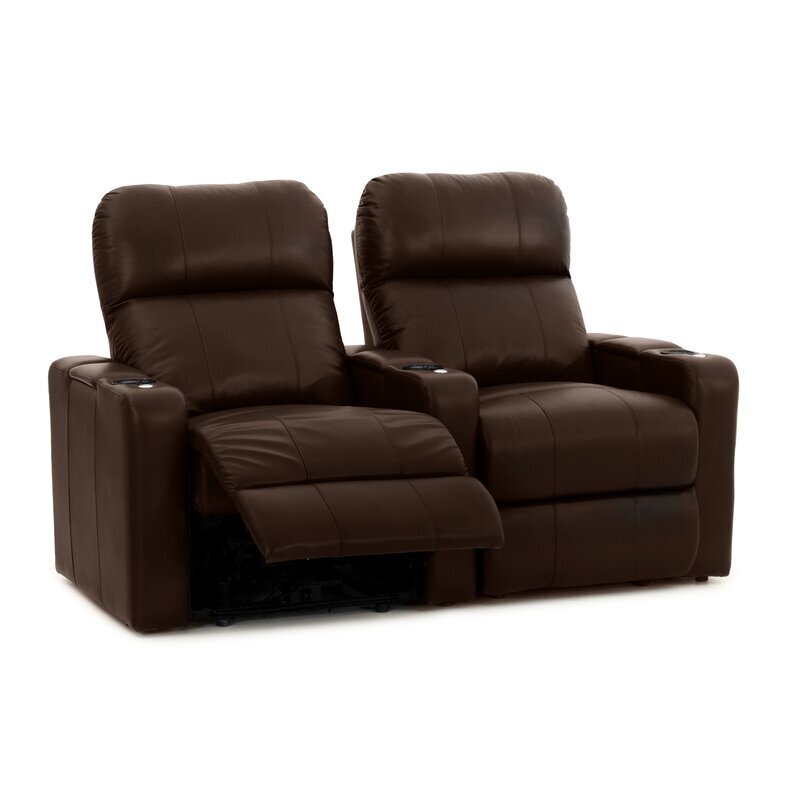 Home Theater Leather Reclining Loveseat with Cup Holders