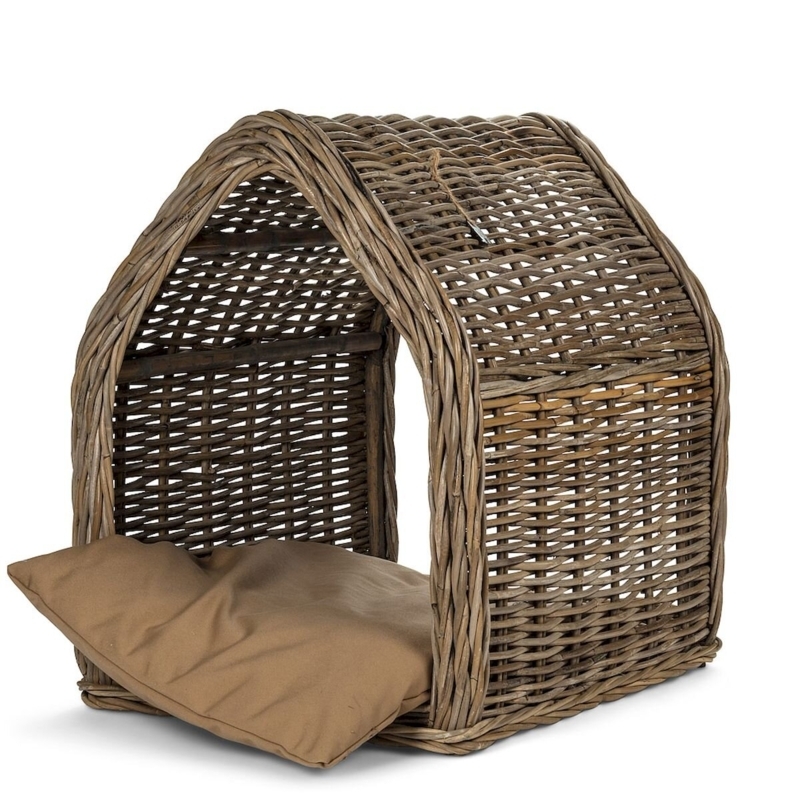 Rattan Woven Dog House with Cushion