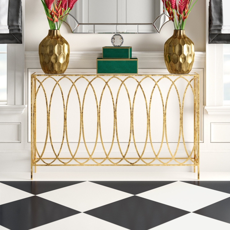Glamorous Gold Console Table with Glass Top