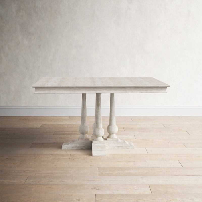 54" White-Washed Solid Wood Dining Table