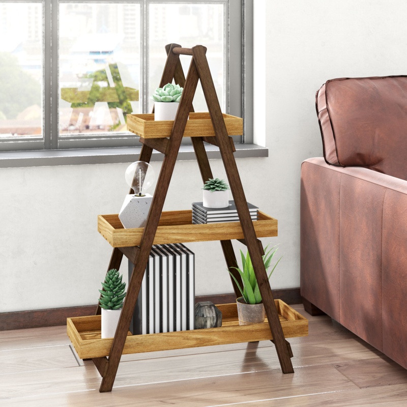 A-Frame Wood Plant Stand with Removable Shelves