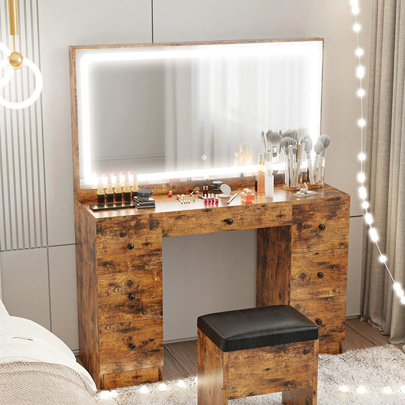 Industrial Style Makeup Table With Lights 