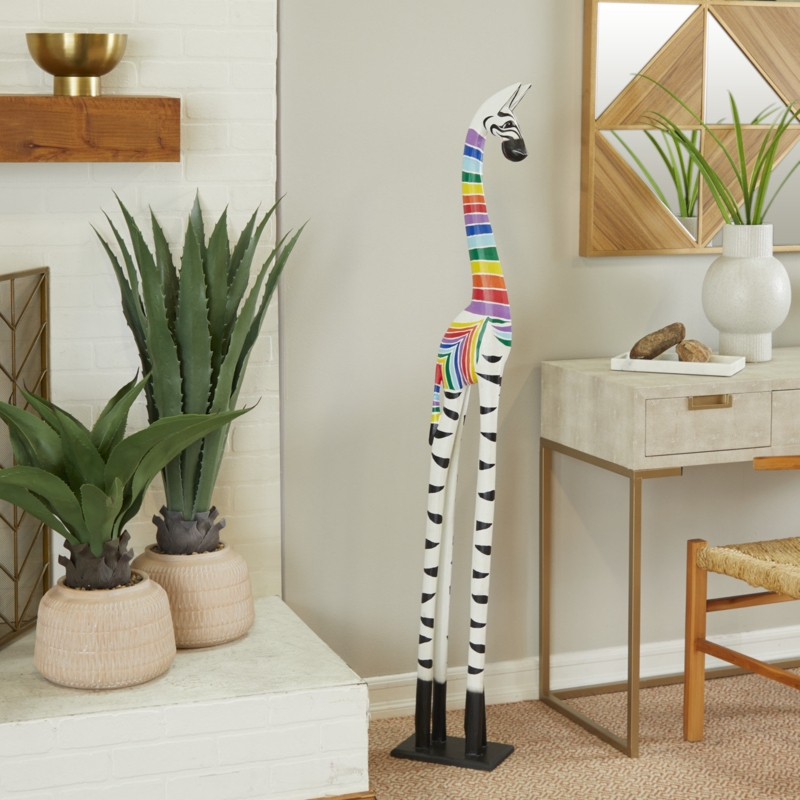 Playful Giraffe Wood Sculpture
