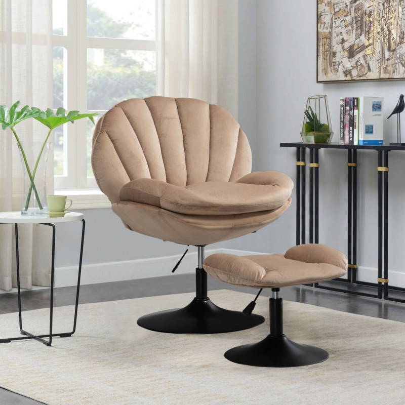 Velvet Lounge Chair with Ottoman Set