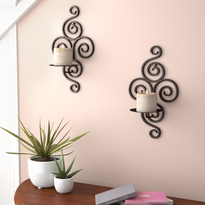 Iron Candle Sconce Set with Coiled Scrollwork