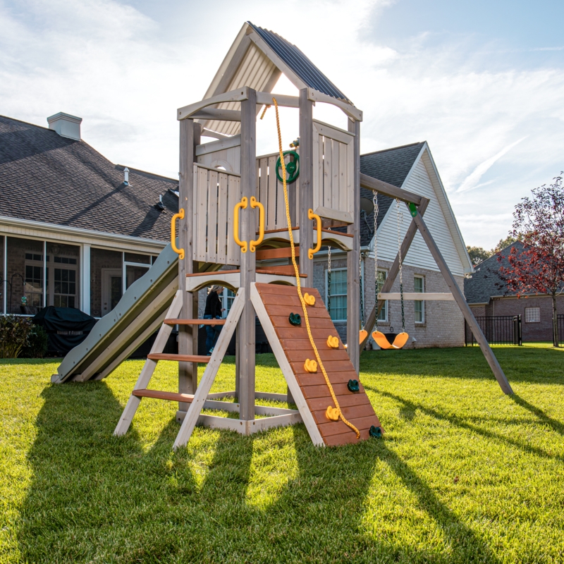 Cedar Swing Set with Swings, Slides, and Accessories