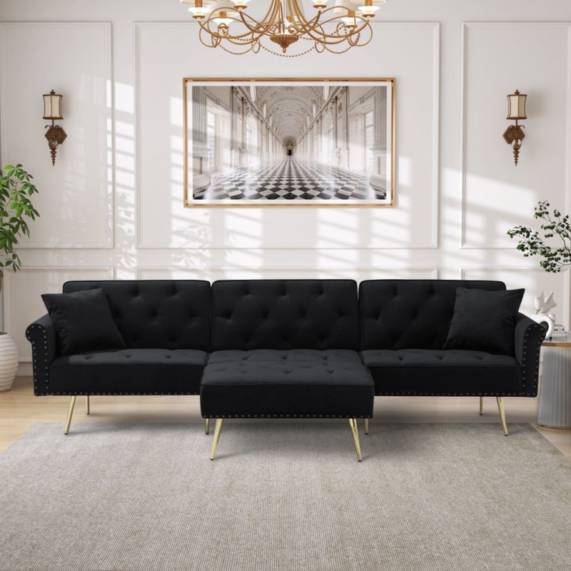 Retro-Style Velvet Sofa Convertible Futon