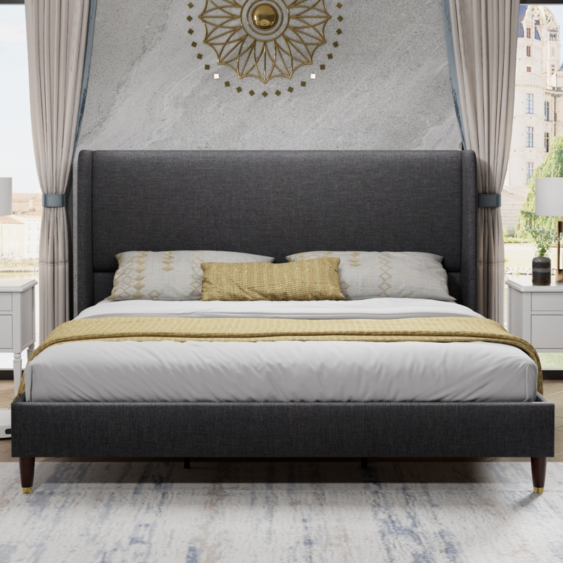 King Bed Frame with Tufted Headboard