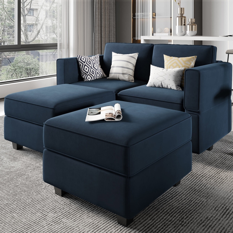 Modular Velvet Sectional Sofa with Storage