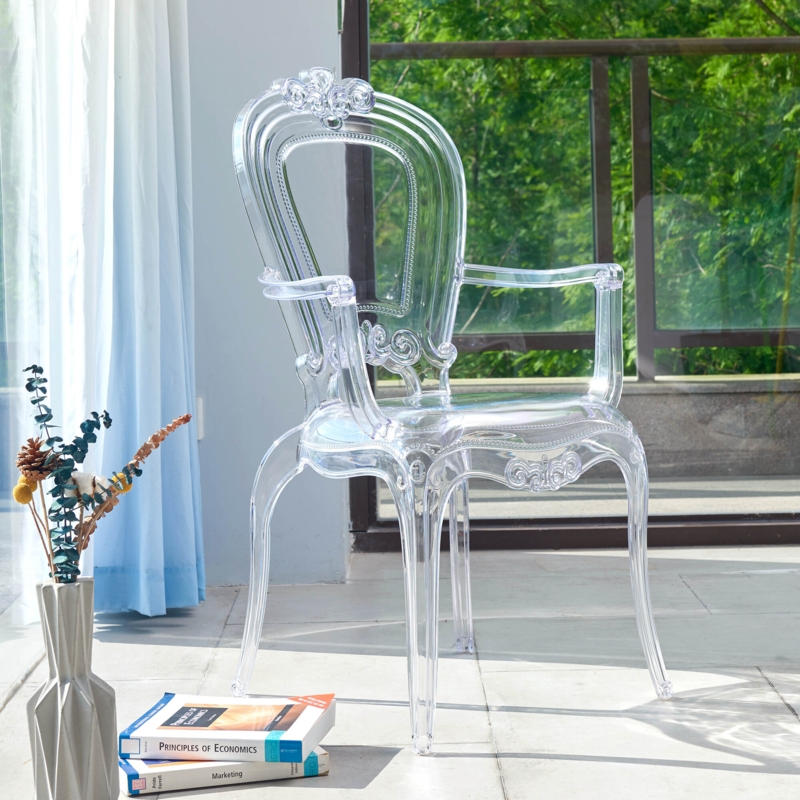 Polycarbonate Arm Dining Chair with Victorian Style Back