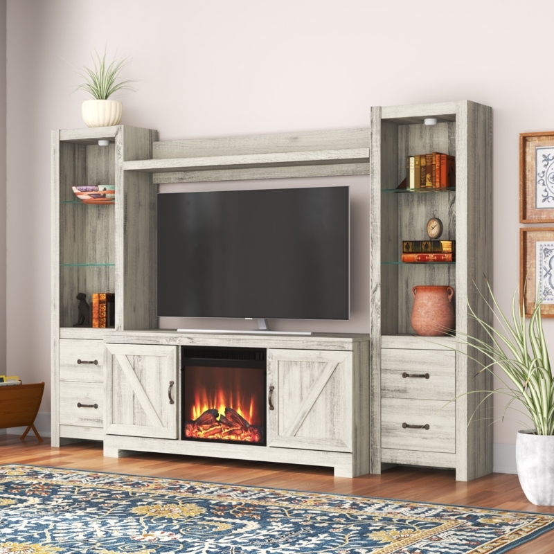 Farmhouse Entertainment Center with Fireplace Insert
