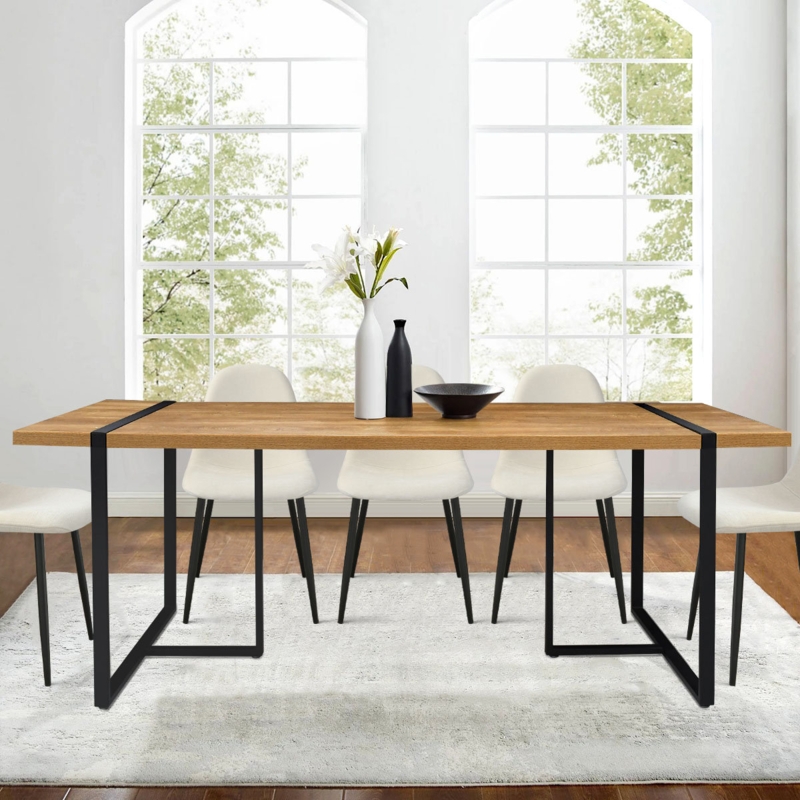 Metal and Wood Industrial Dining Table
