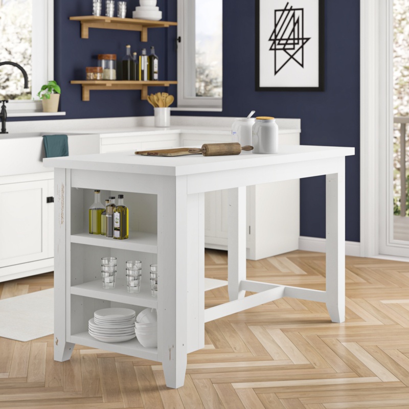 Jarrod 60'' Wide Rolling Kitchen Island with Solid Wood Top