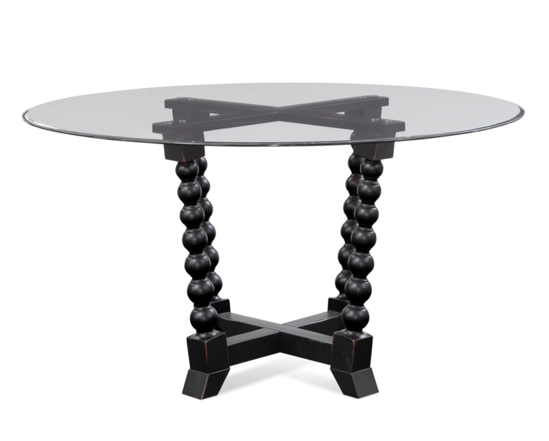 Round Glass-Top Dining Table with Wood Base