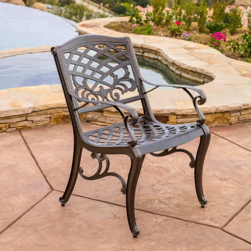 Traditional Outdoor Dining Chairs with Floral Accents