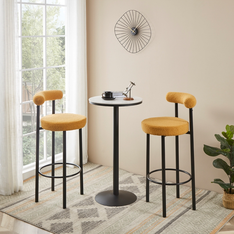 Sherpa Bouclé Barstool with Rounded Backrest