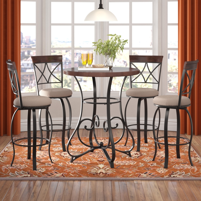 Five-Piece Round Pub Table Set with Swivel Stools