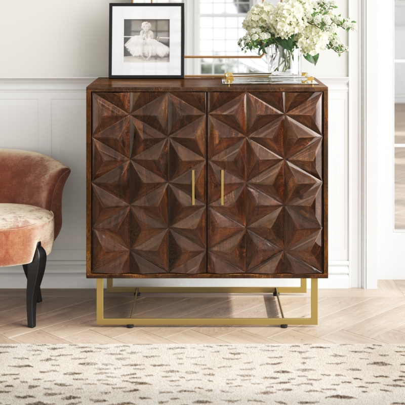 Chic Wooden Cabinet with Diamond Faceted Design