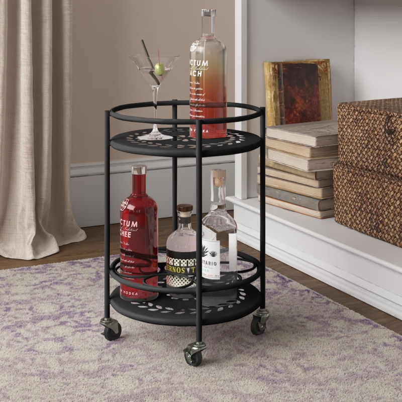 Compact Rolling Bar Cart with Wine Storage