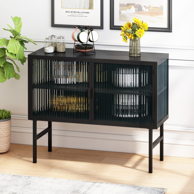 Modern Sideboard with Fluted Glass Doors
