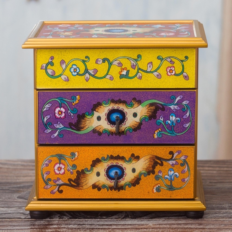 Reverse-Painted Glass Jewelry Chest