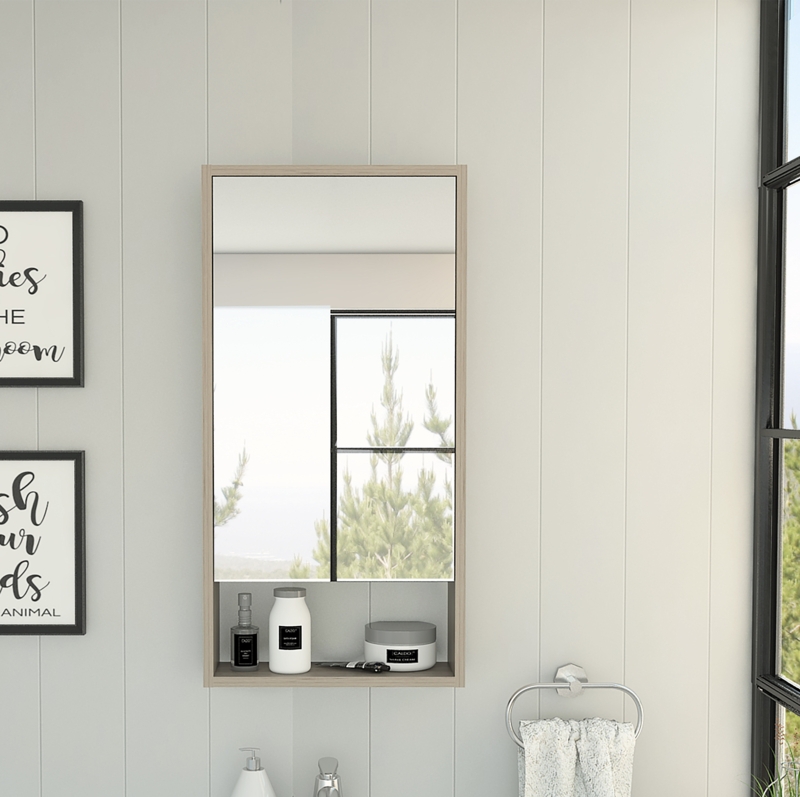 Mirrored Medicine Cabinet with Open Shelves