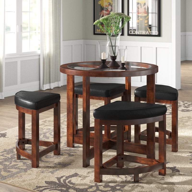 Contemporary Pub Dining Set with Glass Tabletop