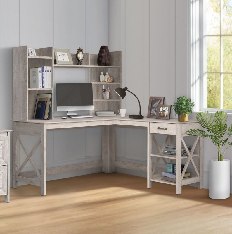 L-Shaped Writing Desk with Hutch