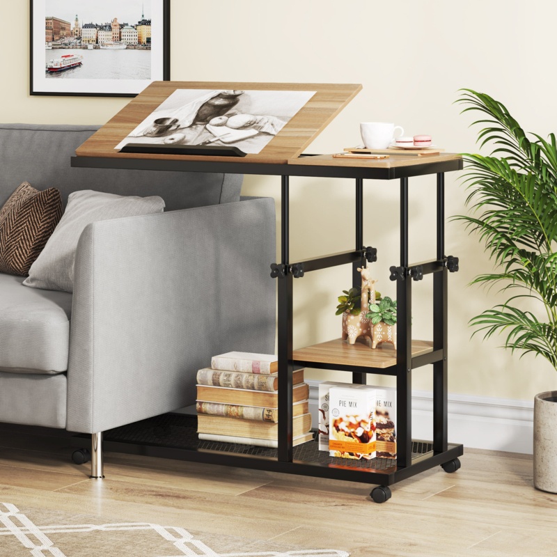 Jodeane Height Adjustable C Table With Wheels
