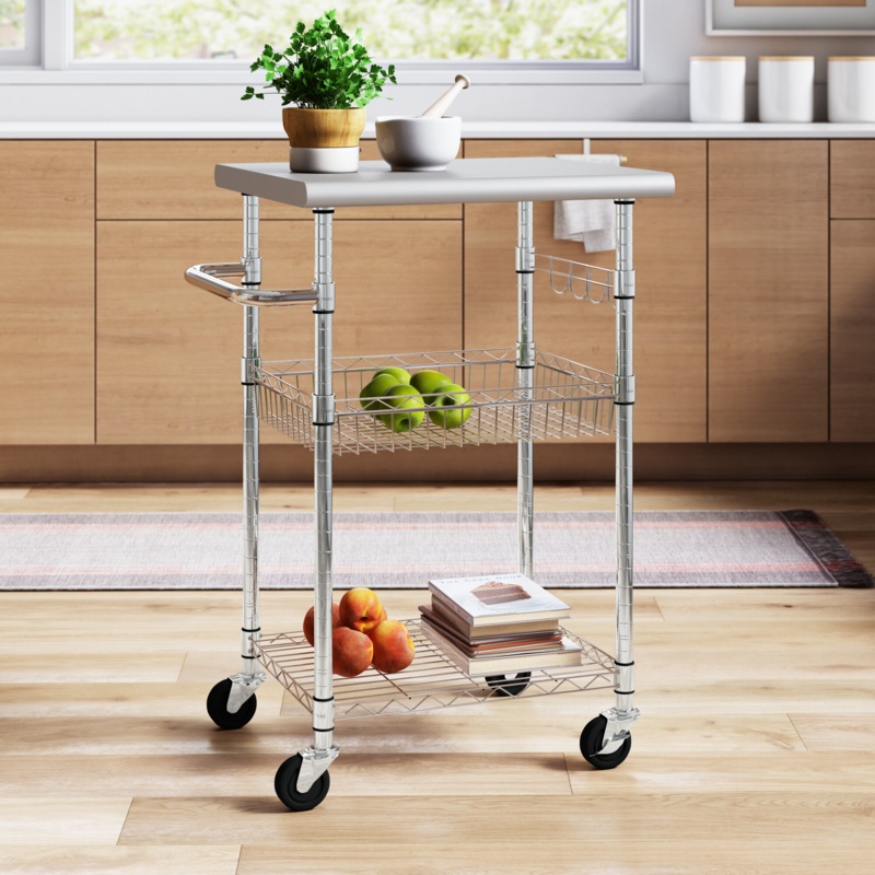 Joey 28.62'' Wide Rolling Kitchen Cart with Stainless Steel Top