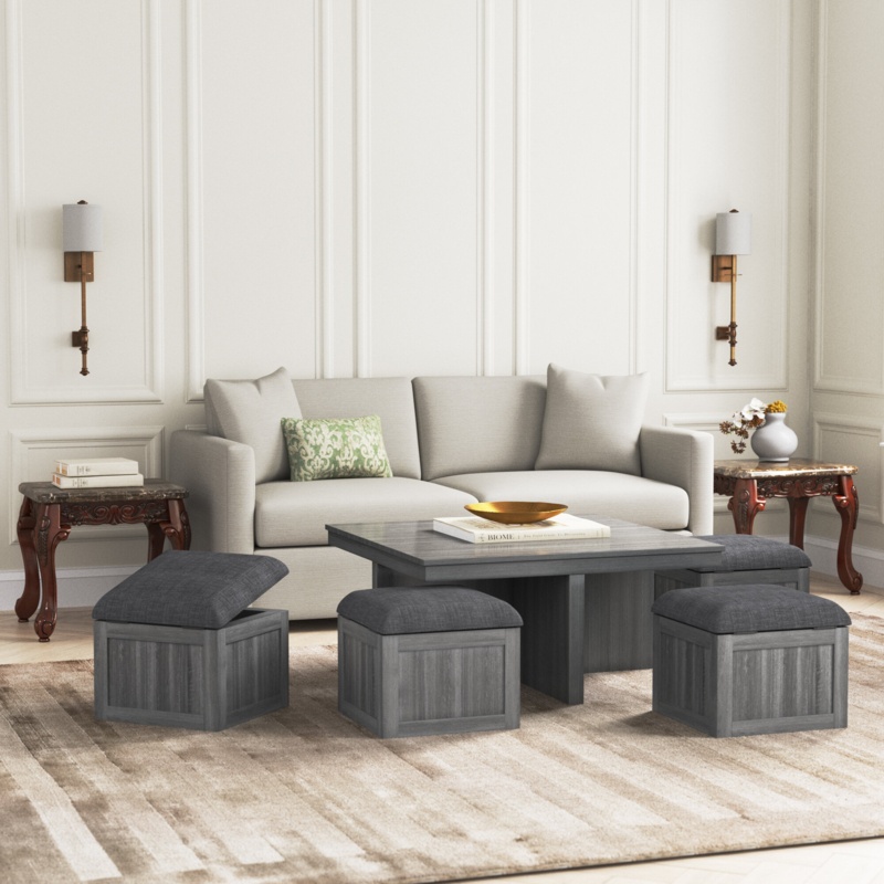 5-Piece Coffee Table Set with Storage Stools