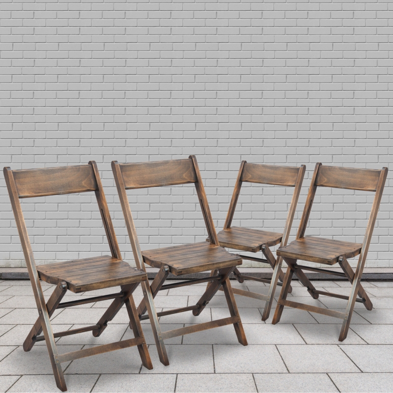 Antique Slatted Wood Folding Wedding Chairs (Set of 4)