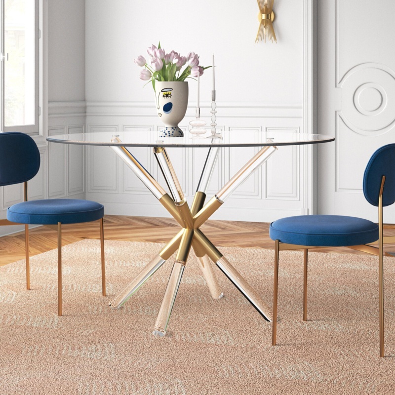 Glass Circular Dining Table with Pyramid Base