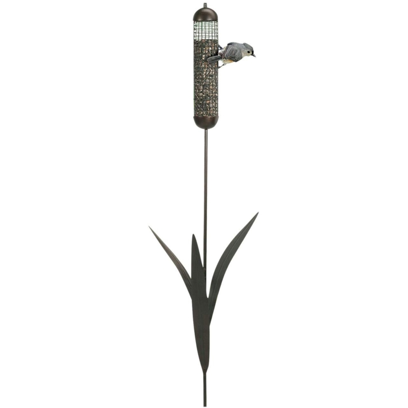 36-inch Tall Cattail Stake Bird Feeder with Metal Mesh Cage