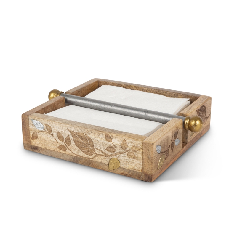 Silver and Gold-tone Napkin Holder with Laser Design