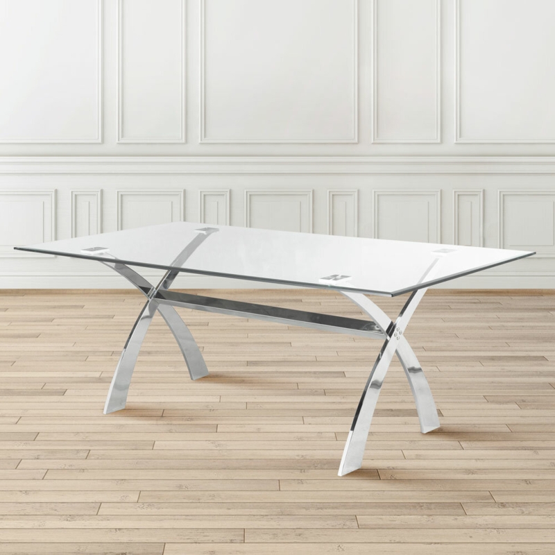 Modern Glass Dining Table with Double X Legs