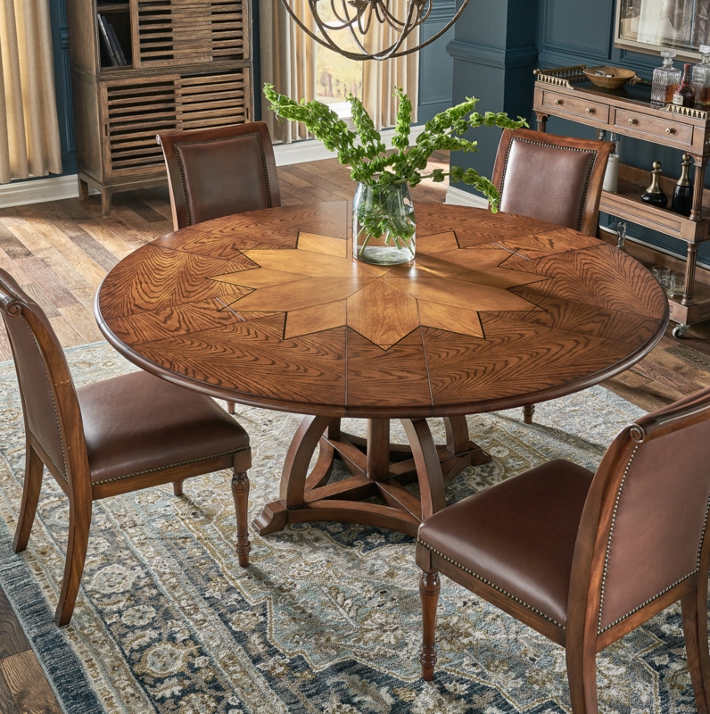 Timber-Inspired Pedestal Table with Expanding Star Pattern