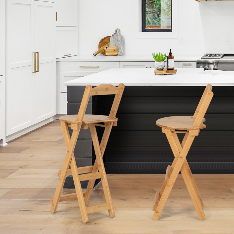 Folding Bamboo Bar Stools with Backrest and Footrest