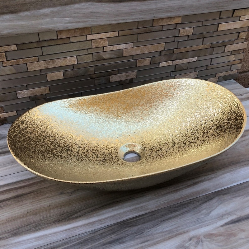 Juvia Oro 15'' Glittery Ceramic Oval Vessel Bathroom Sink